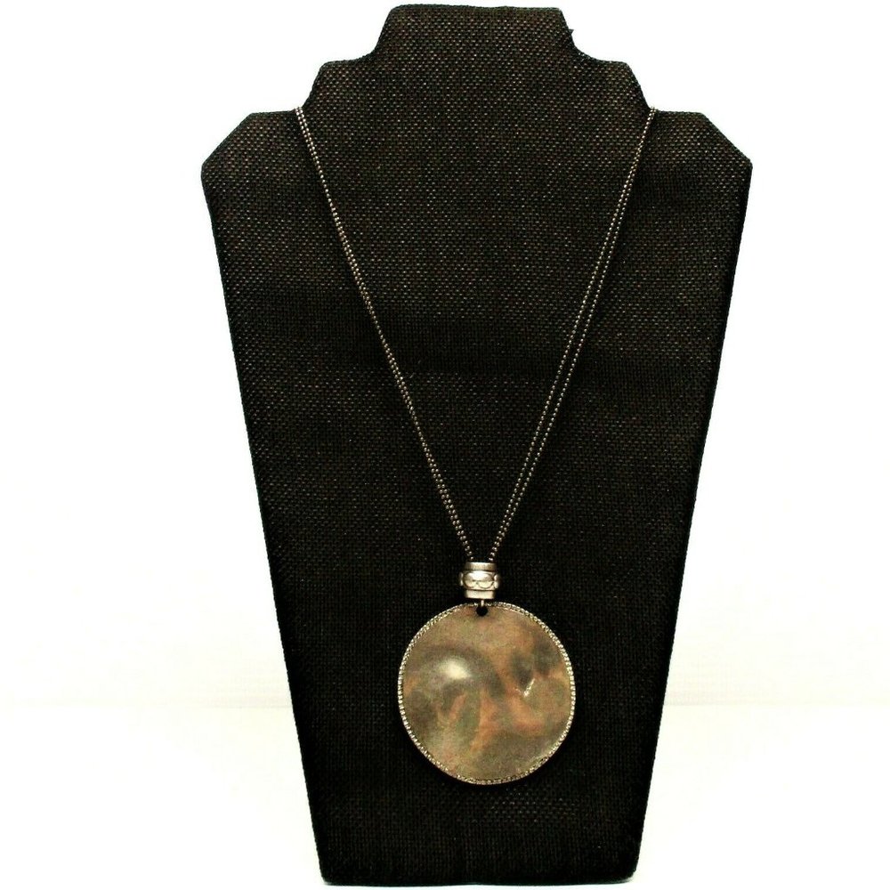 Chico's Silver Pendant Statement Necklace Long